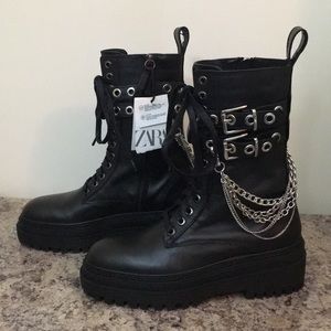 Zara Leather Combat Boots